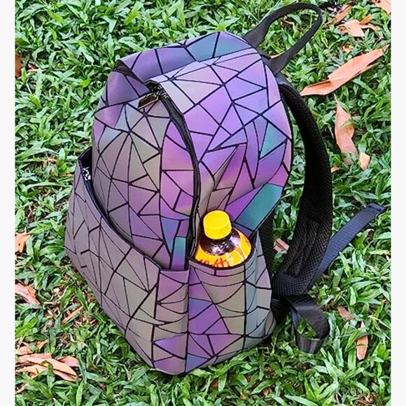 Large Iridescent Holographic Backpack Geometric Design Travel Daypack main image 4